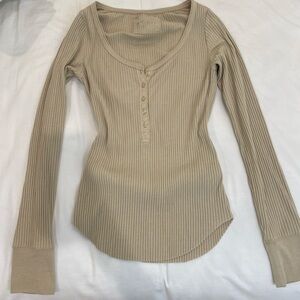 Aerie Ribbed Cream Long Sleeve Top